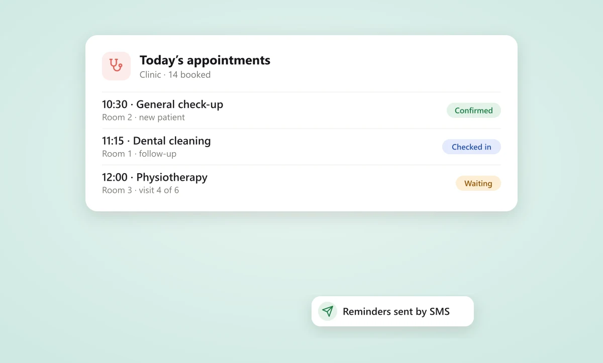 A clinic’s appointments screen
