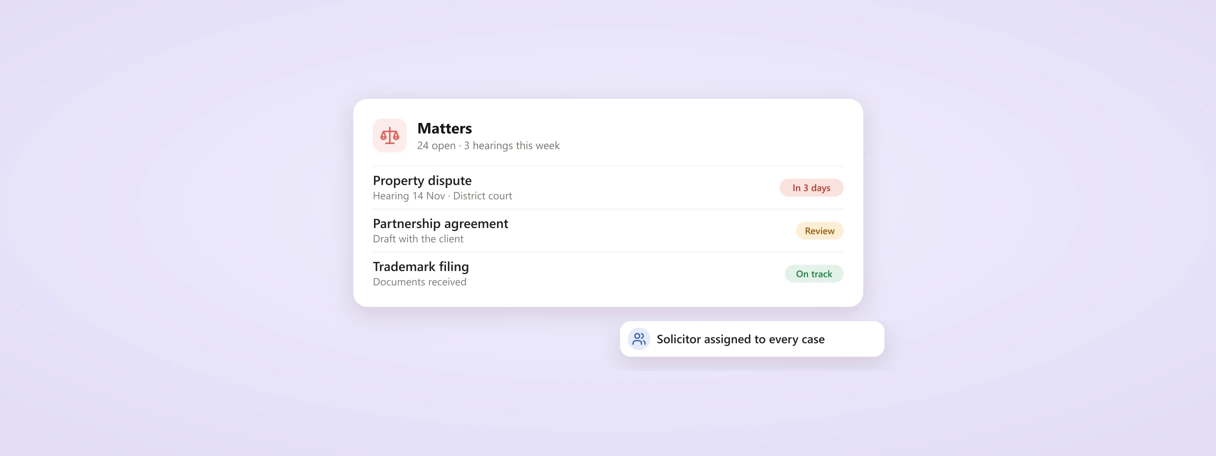 Software for legal: an example screen