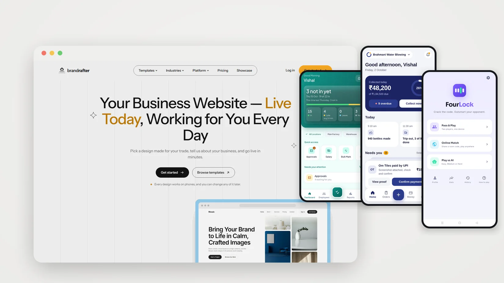 BrandRafter, StaffBee, Ekam and FourLock — products our team builds and runs