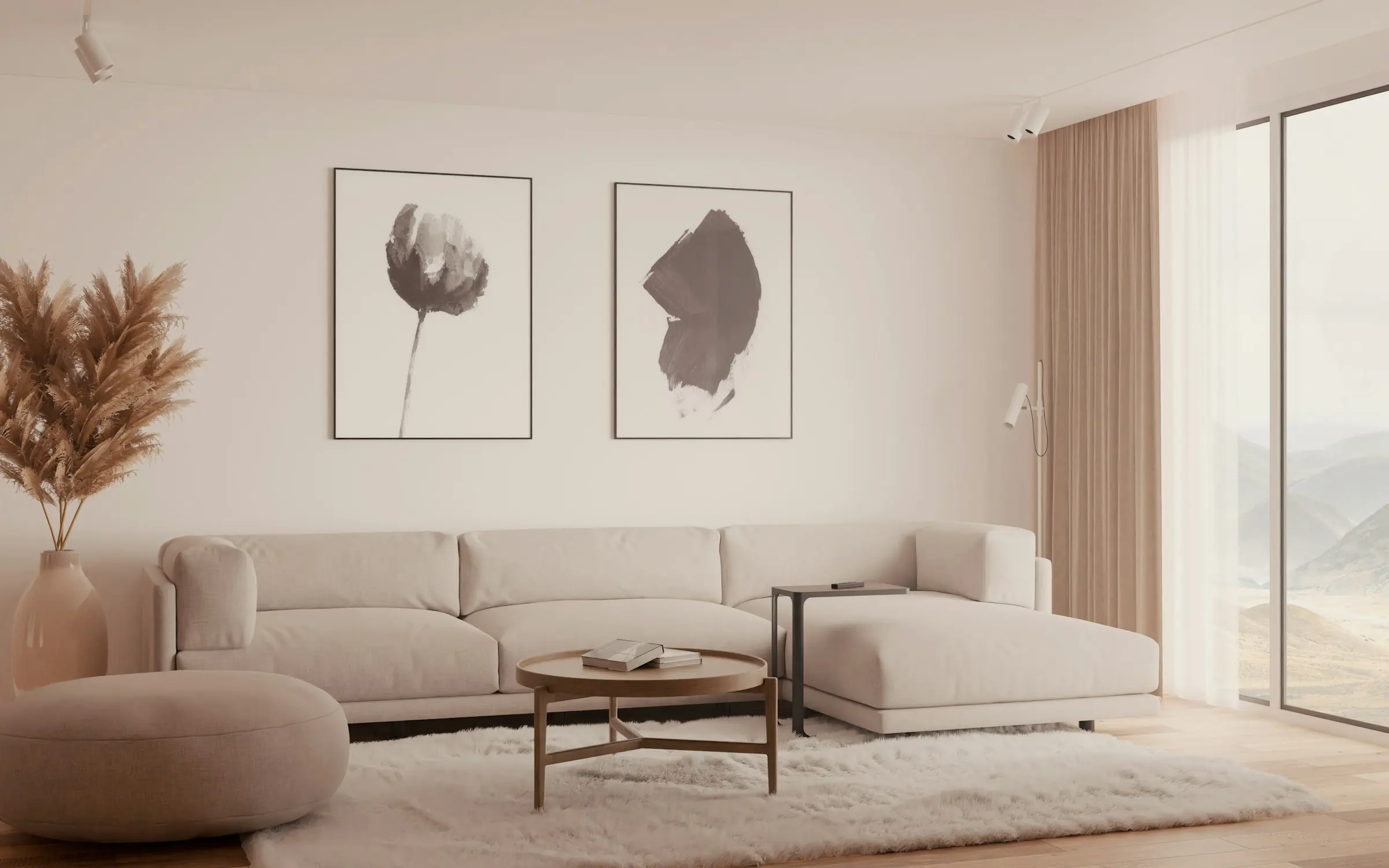 After: A living room wall, planned around the sofa