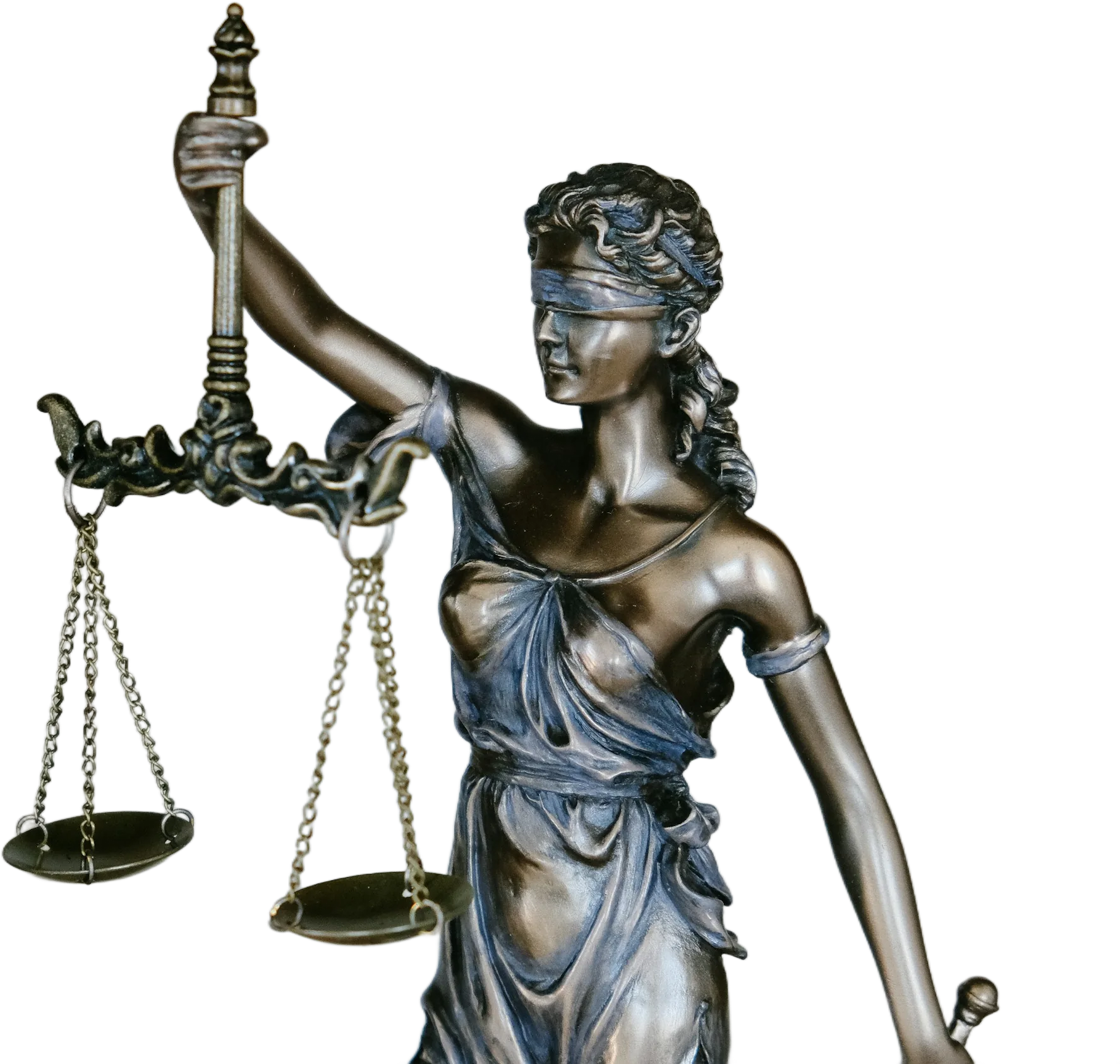 Bronze statue of Lady Justice holding scales