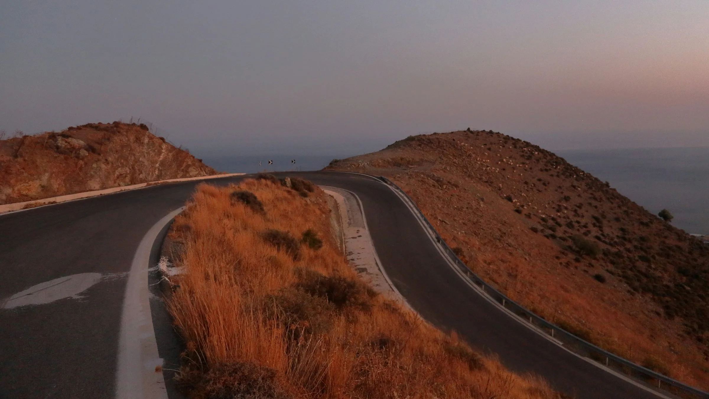 A mountain road at dusk