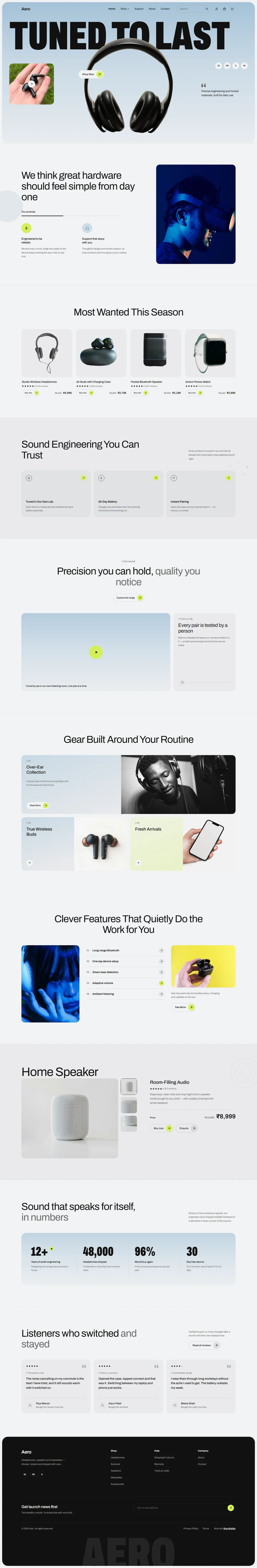 Aero home page, full length