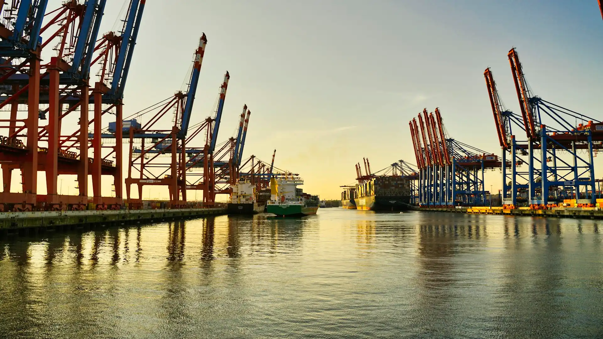 Harbour cranes at golden hour